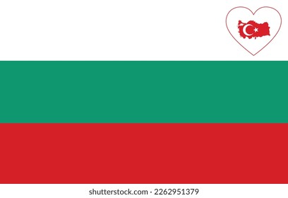 Map flag of Turkey inside a white heart shape on the flag of Bulgaria