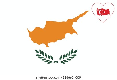 Map flag of Turkey inside a white heart shape on the flag of Cyprus