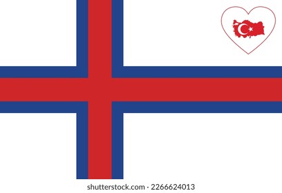Map flag of Turkey inside a white heart shape on the flag of Faeroe Islands