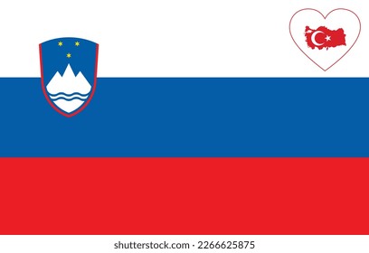 Map flag of Turkey inside a white heart shape on the flag of Slovenia