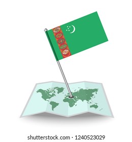 Map with flag of Turkmenistan isolated on white.