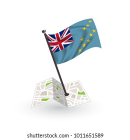 Map with flag of Tuvalu isolated on white. National flag for country of Tuvalu isolated, banner for your web site design logo, app, UI. check in. map Vector illustration, EPS10.