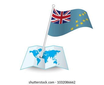 Map with flag of Tuvalu isolated on white.
 National flag for country of Tuvalu isolated,
 banner for your web site design logo, app, UI.check in. map Vector illustration, EPS10.