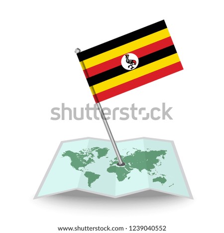 Map with flag of Uganda isolated on white.