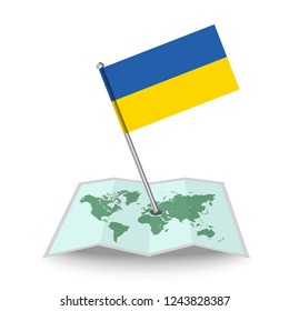 Map with flag of Ukraine isolated on white. National flag for country of Ukraine isolated, banner for your web site design logo, app, UI. check in. map Vector illustration, EPS10.