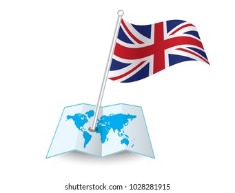 Map with flag of United Kingdom isolated on white. National flag for country of United Kingdom isolated,banner for your web site design logo, app, UI.check in. map Vector illustration, EPS10.