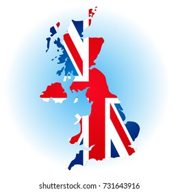 Map with flag of United Kingdom. Vector illustration on white background.