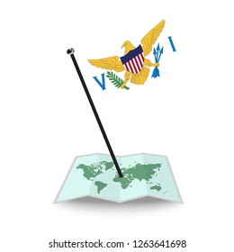Map with flag of United States Virgin Islands isolated on white. check in. map vector illustration, eps10