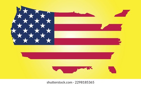 Map and flag of United States yellow white gradient outline silhouette graphic element Illustration template design
