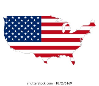 Map and flag of USA