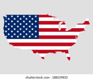 Map and flag of USA