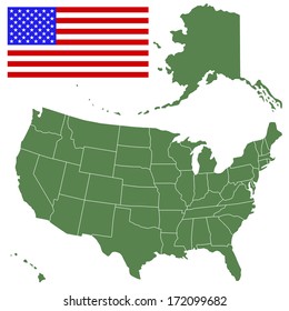 Map and flag of the USA. All objects are independent and fully editable  