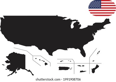 Map and flag of Usa Territories