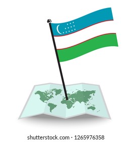 Map with flag of Uzbekistan isolated on white. check in. map vector illustration, eps10
