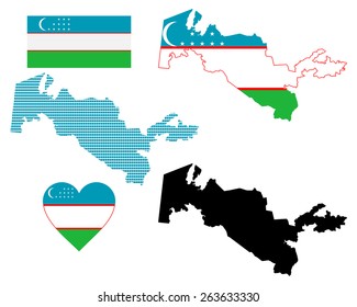 map and flag of Uzbekistan symbol on a white background 