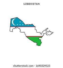 Map and Flag of Uzbekistan Vector Design Template with Editable Stroke
