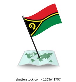 Map with flag of Vanuatu isolated on white. check in. map vector illustration, eps10