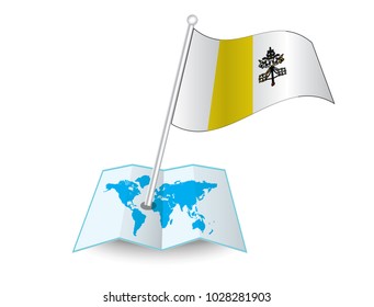 Map with flag of Vatican City isolated on white. National flag for country of Vatican City isolated,banner for your web site design logo, app, UI.check in. map Vector illustration, EPS10.