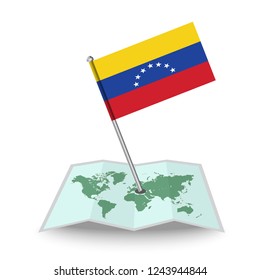Map with flag of Venezuela isolated on white. National flag for country of Venezuela isolated, banner for your web site design logo, app, UI. check in. map Vector illustration, EPS10.