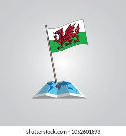 Map with flag of Wales isolated on white. National flag for country of Wales isolated, banner for your web site design logo, app, UI. check in. map Vector illustration, EPS10.