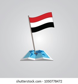 Map with flag of Yemen isolated on white. National flag for country of Yemen isolated, banner for your web site design logo, app, UI. check in. map Vector illustration, EPS10.