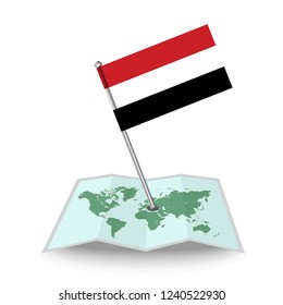Map with flag of Yemen isolated on white.