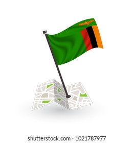 Map with flag of Zambia isolated on white. National flag for country of Zambia isolated, banner for your web site design logo, app, UI. check in. map Vector illustration, EPS10.