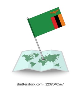Map with flag of Zambia isolated on white.