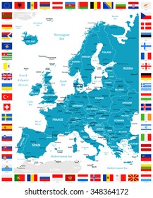 Map and Flags of Europe - Full Vector Collection
