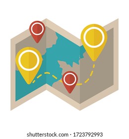 Icono plano de mapa. Colorida ilustración del mapa de papel. Vector.