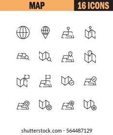 Map flat icon set. Collection of high quality outline symbols for web design, mobile app. Map vector thin line icons or logo.