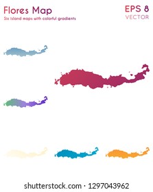 Map of Flores with beautiful gradients. Appealing set of Flores maps. Lovely vector illustration.