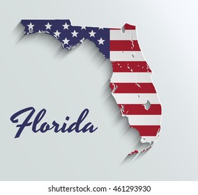 Map of Florida . Abstract vector paper map with USA flag