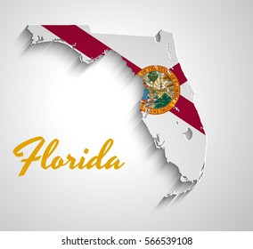 Map of Florida . Abstract vector paper map with state flag