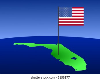mapa de Florida con la bandera estadounidense en el polo