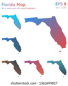 Map of Florida with beautiful gradients. Beautiful set of US state maps. Amusing vector illustration.