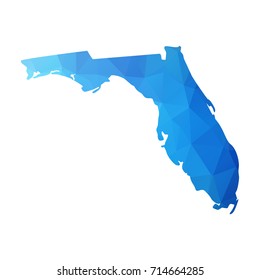 Map of Florida - Blue Geometric Rumpled Triangular , Polygonal Design For Your . Vector illustration eps 10.