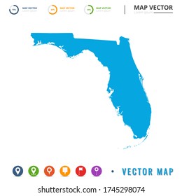 Map of Florida blue and set pin icon.