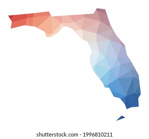 Map of Florida. Low poly illustration of the us state. Geometric design with stripes. Technology, internet, network concept. Vector illustration.