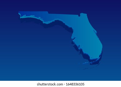 map of Florida on blue background. Vector modern isometric concept greeting Card illustration eps 10.