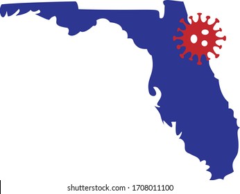 Mapa del estado de Florida con un icono gráfico de Coronavirus (COVID-19).  También es útil para la temporada de gripe