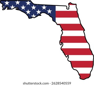 Map of Florida State Design with USA Flag