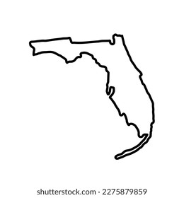 Map of Florida is a state of United States. Editable stroke. Vector illustration.