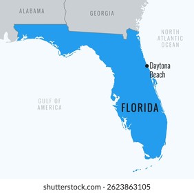 Map of Florida State, USA with Daytona Beach Locate Map