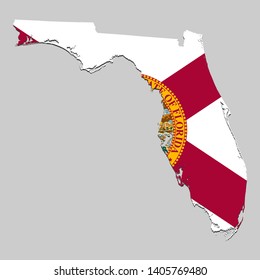 Map of Florida is a state USA with flag. Vector Illustration