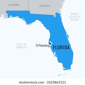 Map of Florida State, USA with St Petersburg City Locate Map