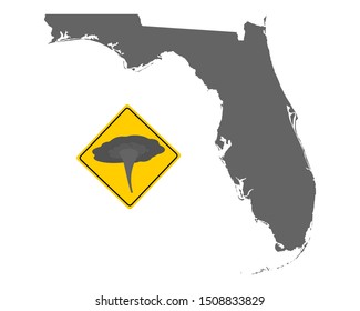 Map of Florida and traffic sign tornado warning