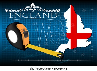 Map of Fngland with ruler, vector.