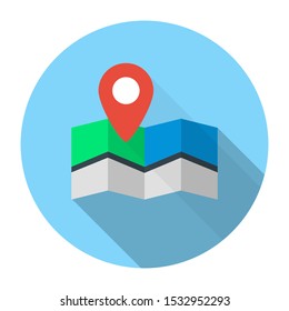 Map with folds and a pin flat icon