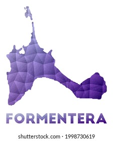 Mapa de Formentera. Baja ilustración policial de la isla. Diseño geométrico púrpura. Ilustración vectorial poligonal.